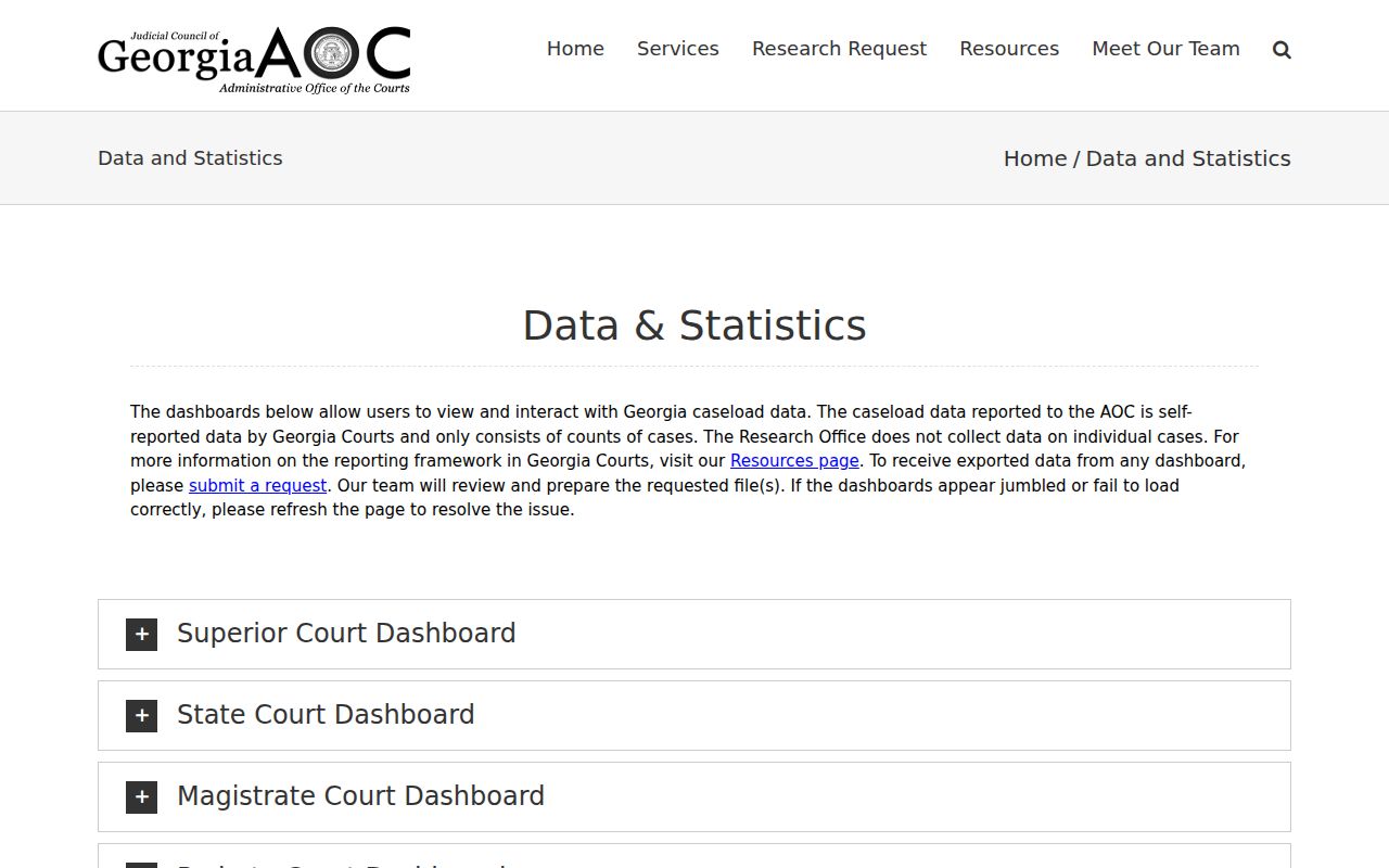 Georgia court data and statistics dashboards