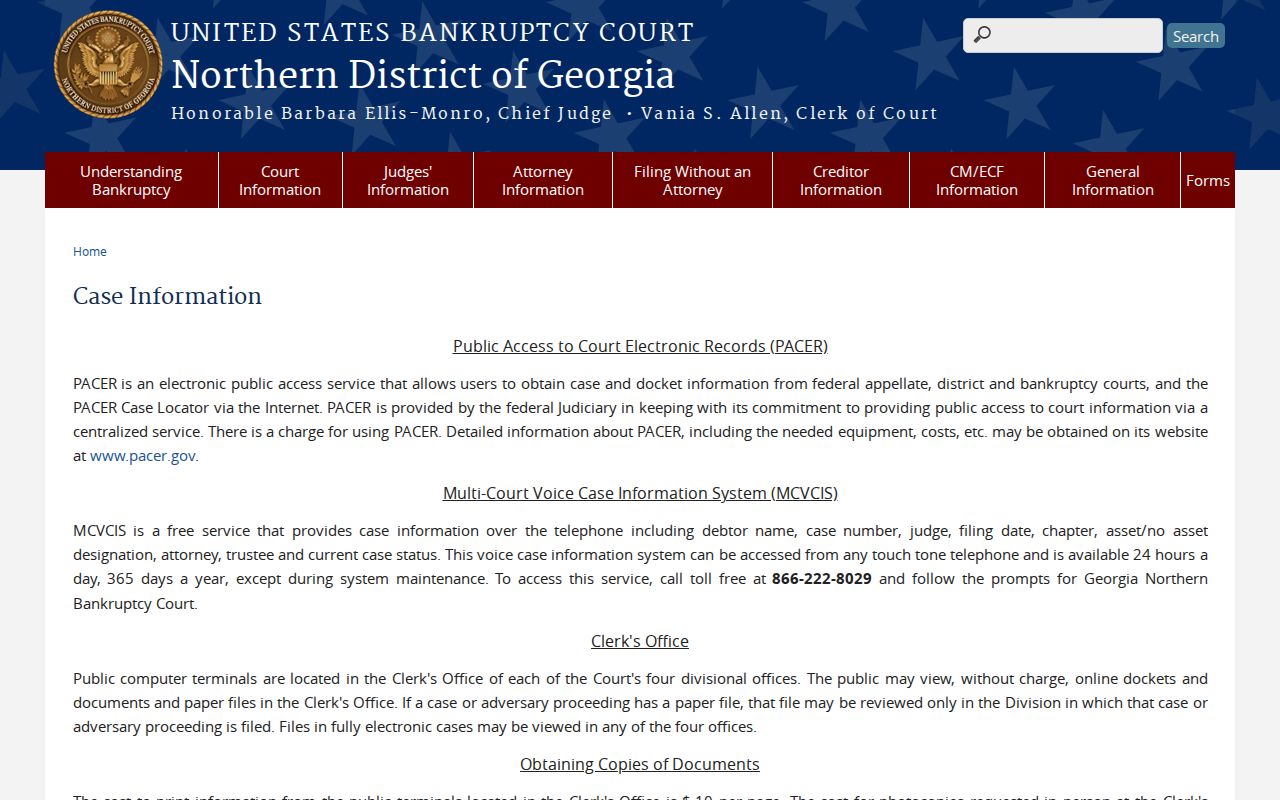 Federal bankruptcy court case information and public access options