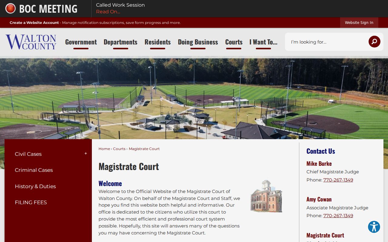 Walton County Magistrate Court page with case search route