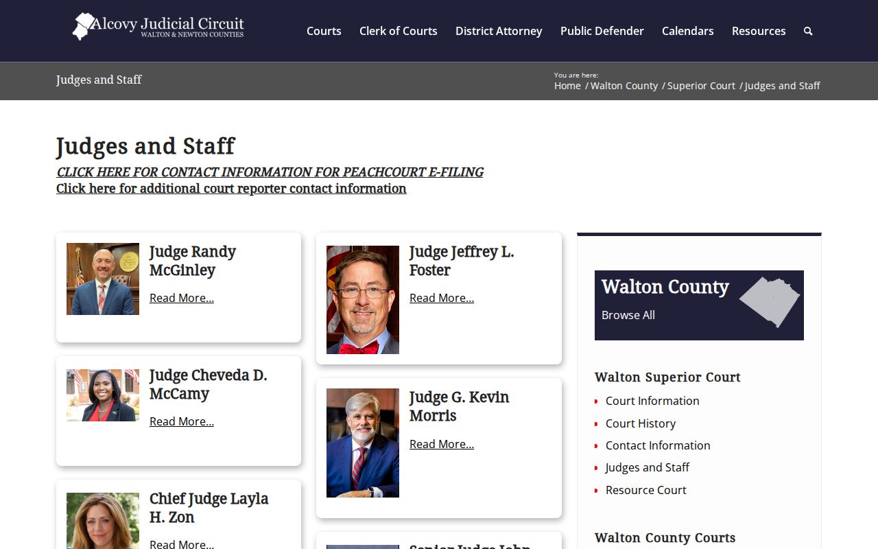 Walton County Superior Court judges and staff directory