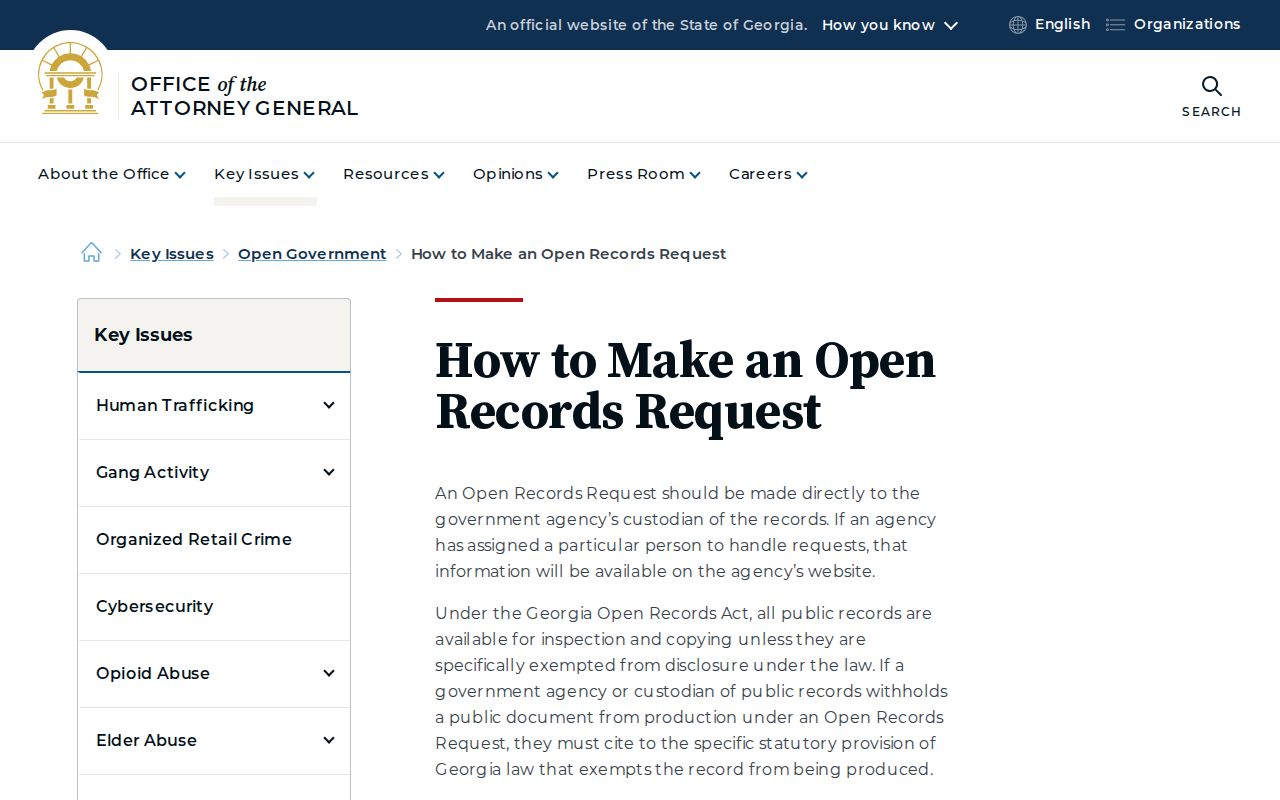 Georgia guidance for making an open-records request