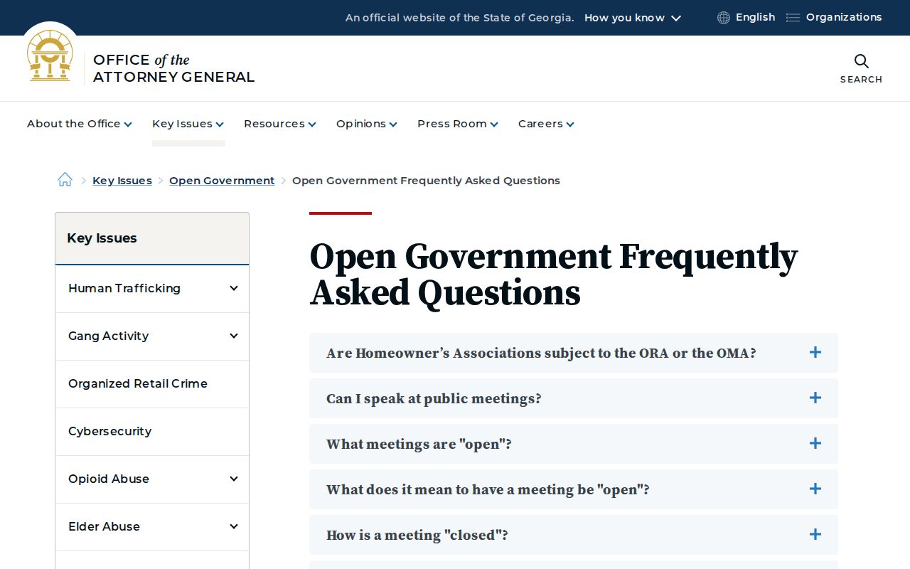 Georgia Open Government FAQ on public records