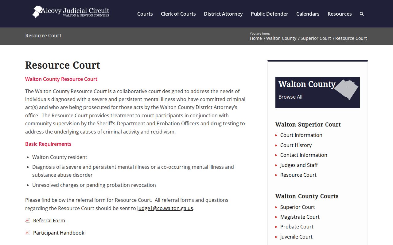 Walton County criminal docket Resource Court