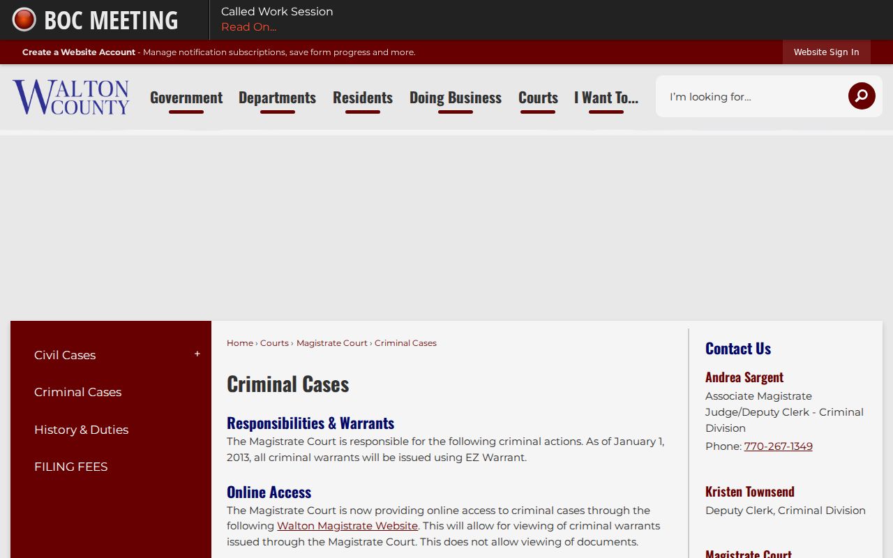 Walton County criminal docket warrant information