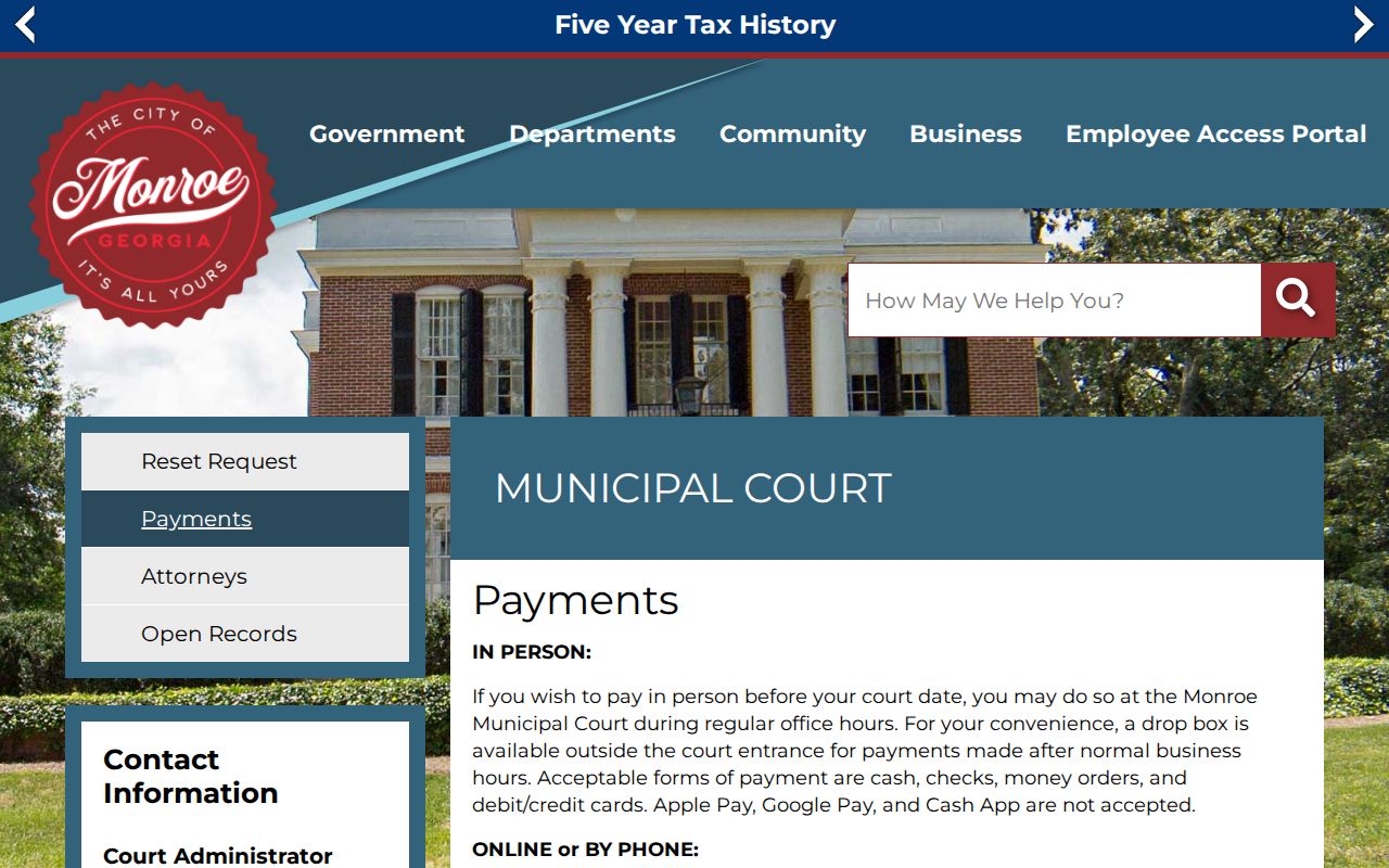 Monroe court docket payment methods