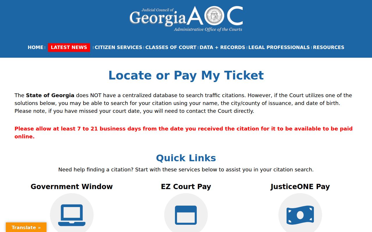 Georgia Courts traffic ticket locator for Walton County