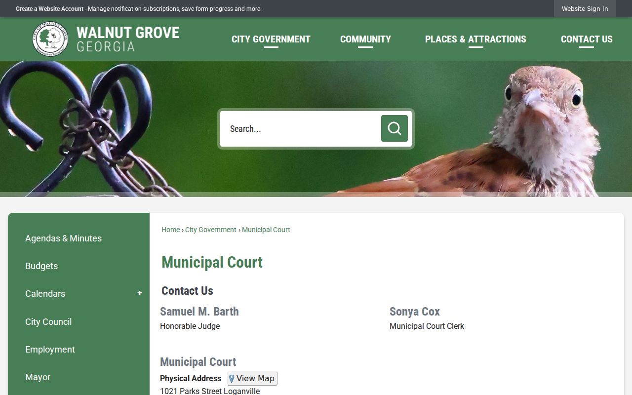 Walnut Grove Municipal Court page with Community Building details